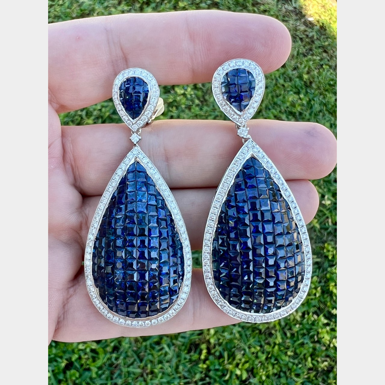 18K White Gold 39.00 Ct. Sapphire & Diamond Earrings