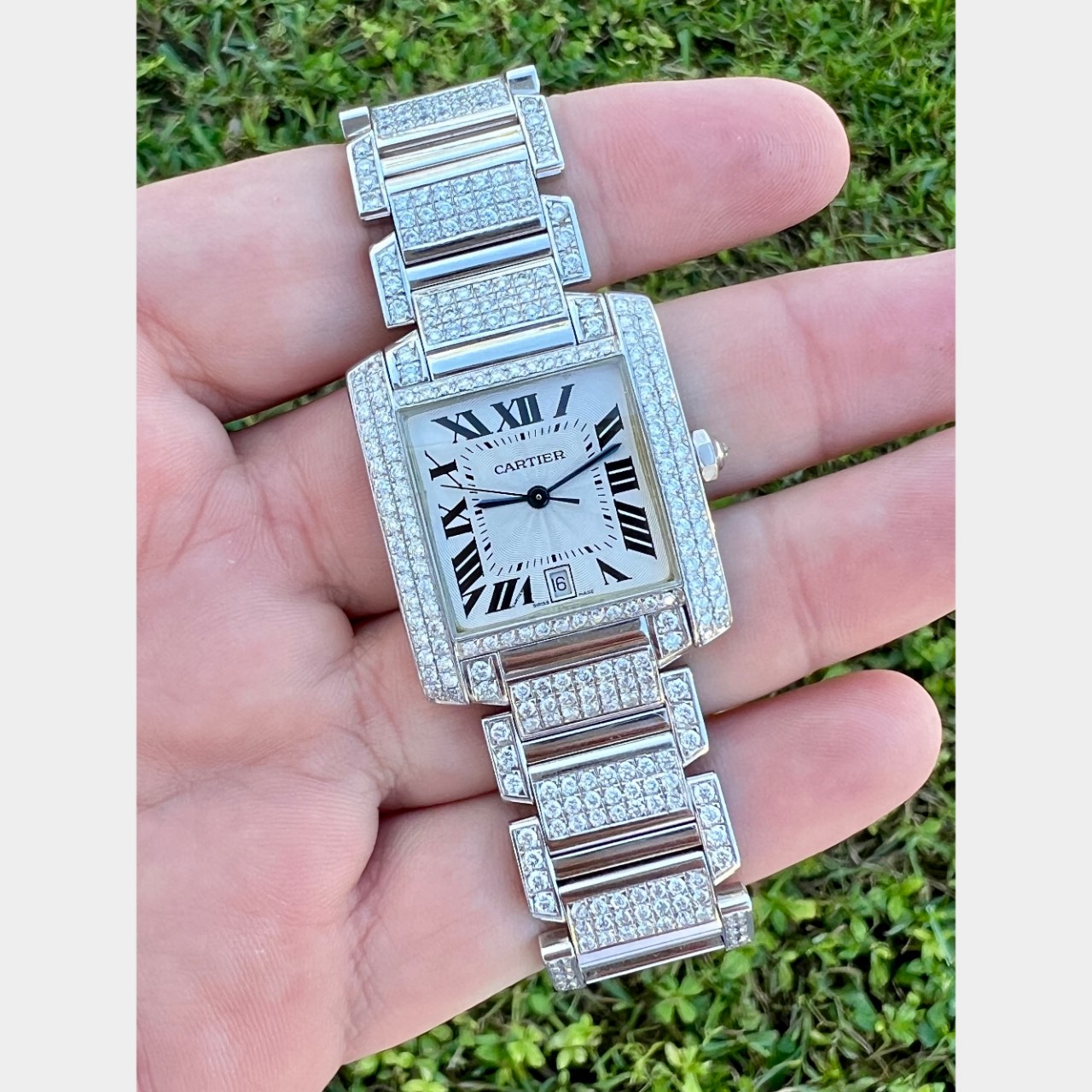 CARTIER 18K White Gold Automatic Tank Francaise