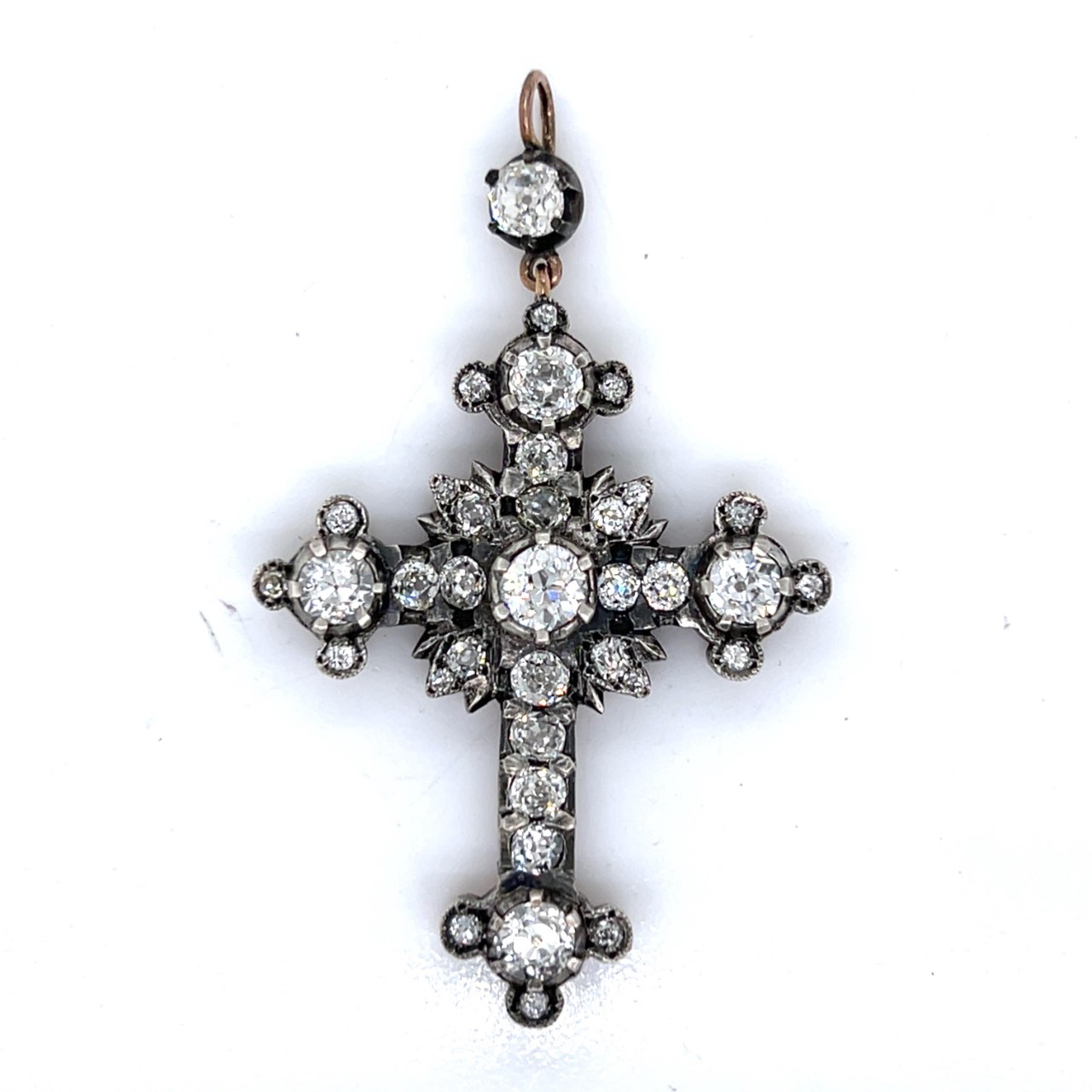 18K Rose Gold & Silver Top 6.00 Ct. Diamond Cross Pendant