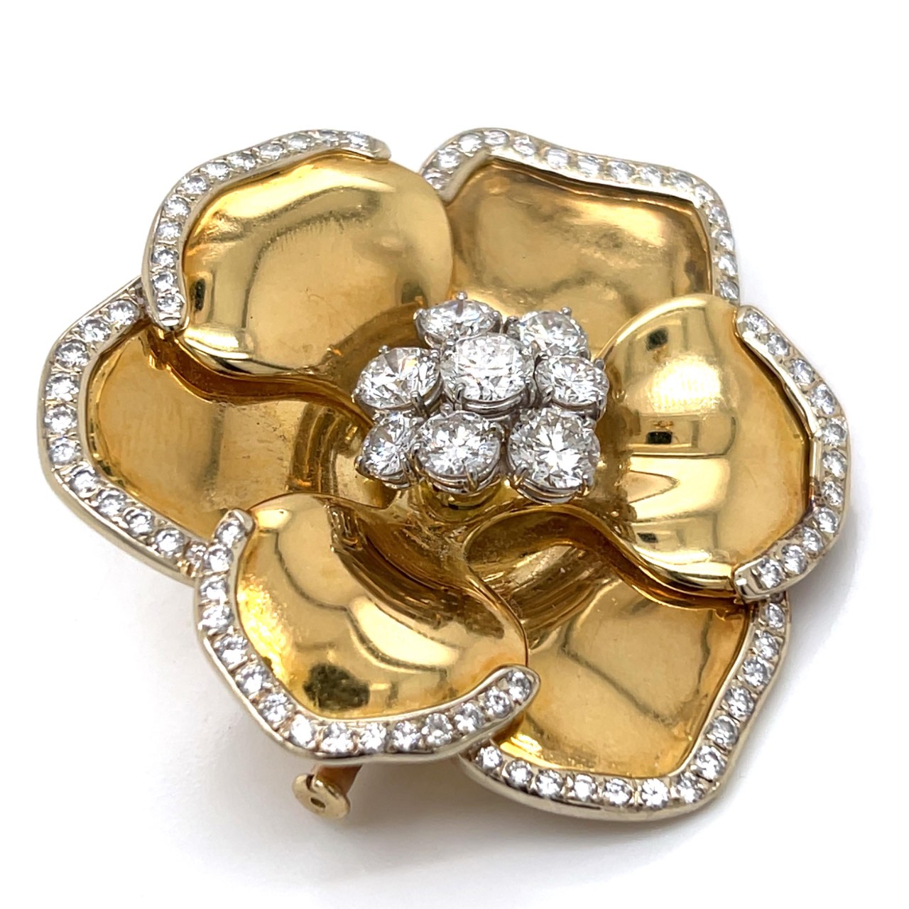 18K Yellow Gold En Tremblant Diamond Flower Brooch
