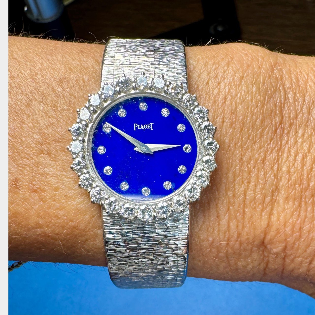 PIAGET 18K White Gold Lapis Lazuli & Diamond Ladies Watch