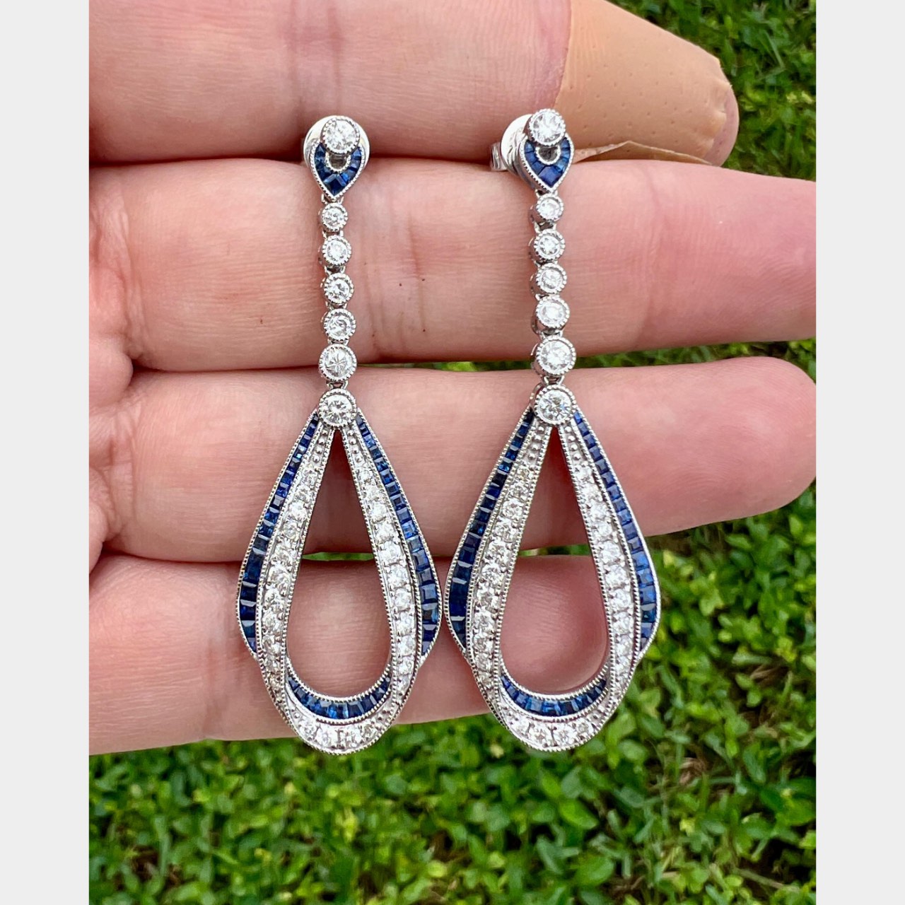 14K White Gold Sapphire & Diamond Earrings
