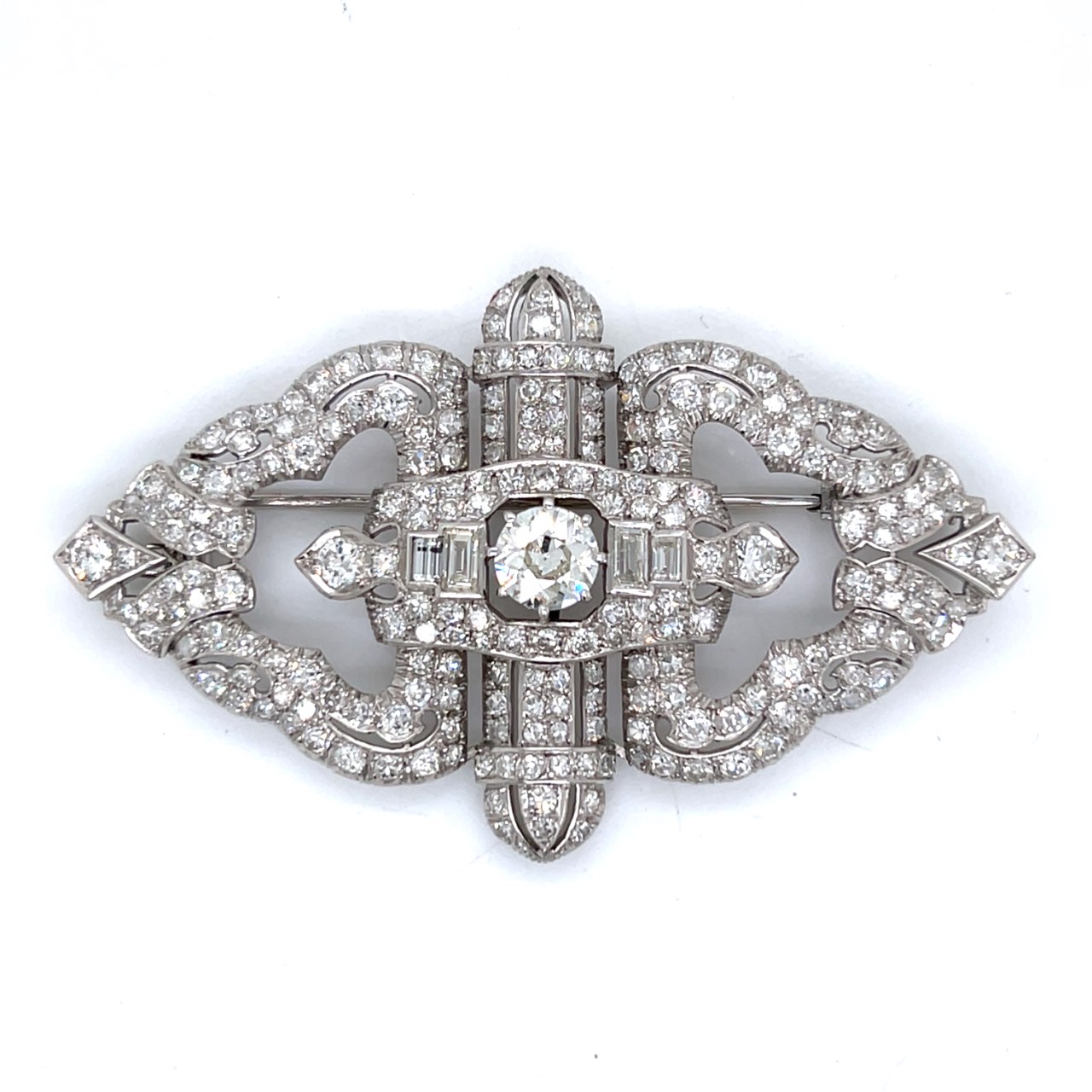 Art Deco Platinum 12.65 Ct. Diamond Brooch