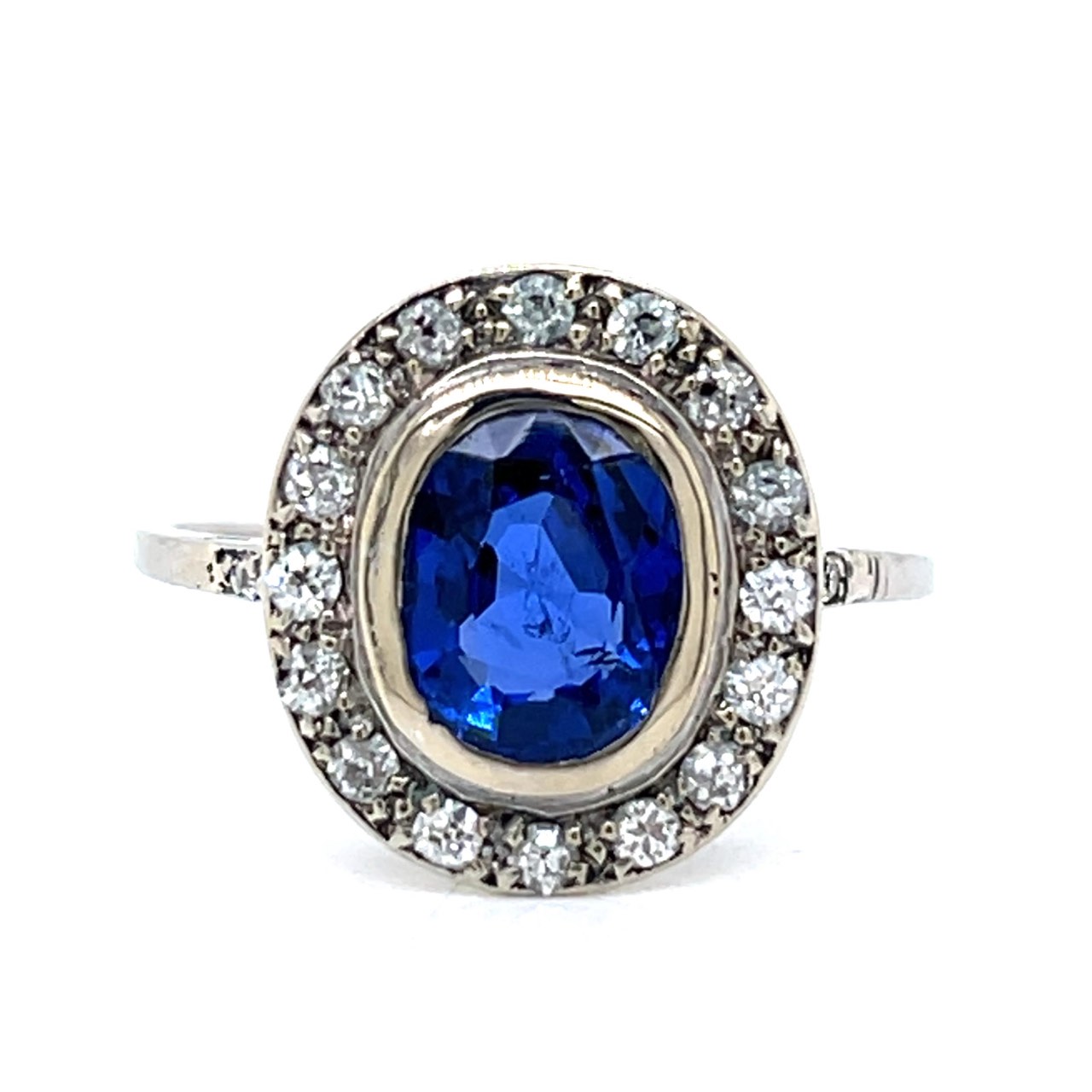 Art Deco Platinum GCS Certified 2.40 Ct. Burma No-heat Sapphire & Diamond Ring