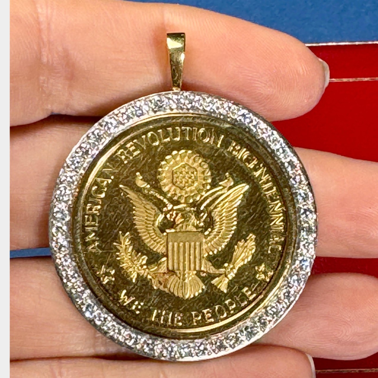 CARTIER Platinum Diamond Pendant w/ 22K American Revolution Bicentennial Coin